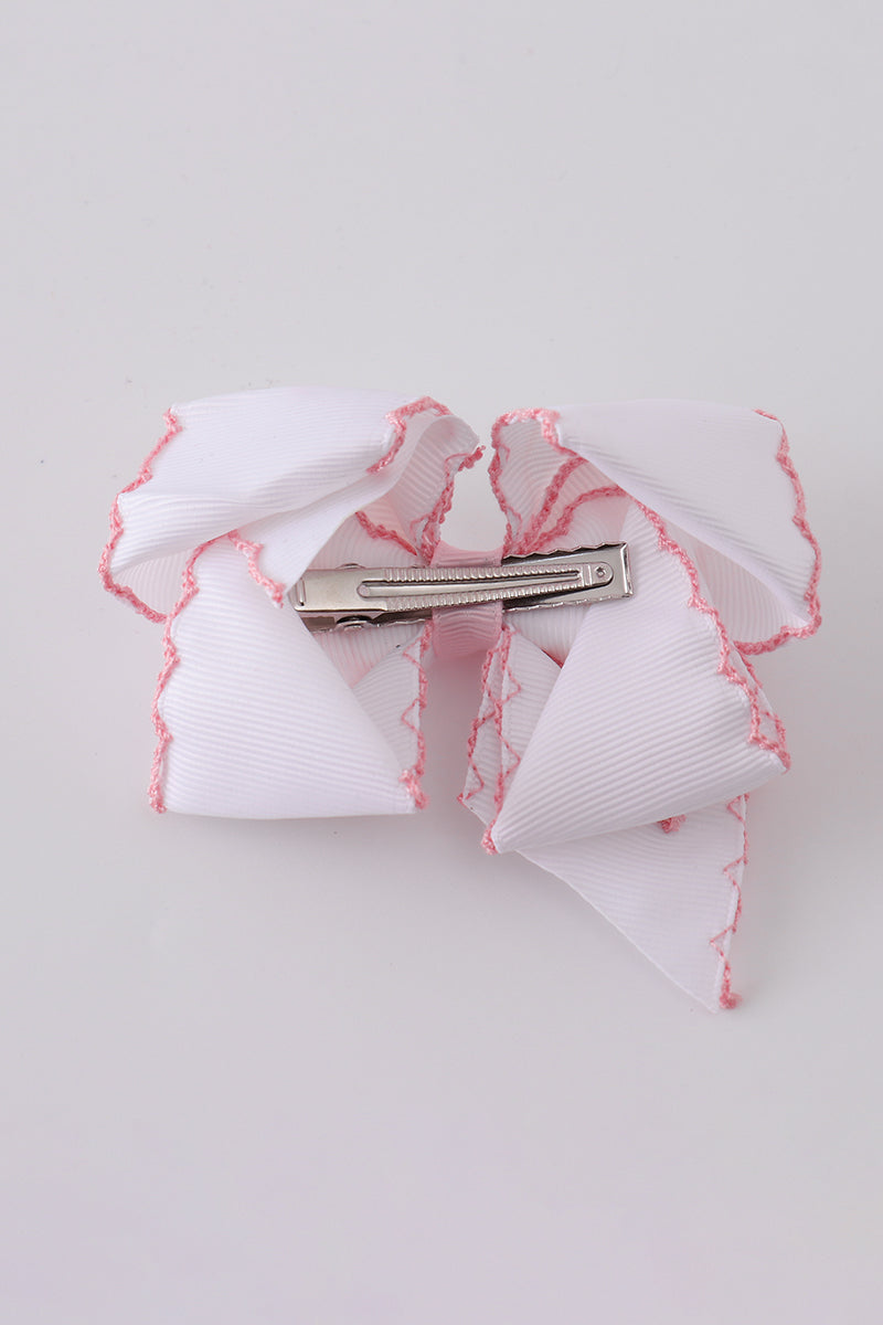 White embroidery hair bow