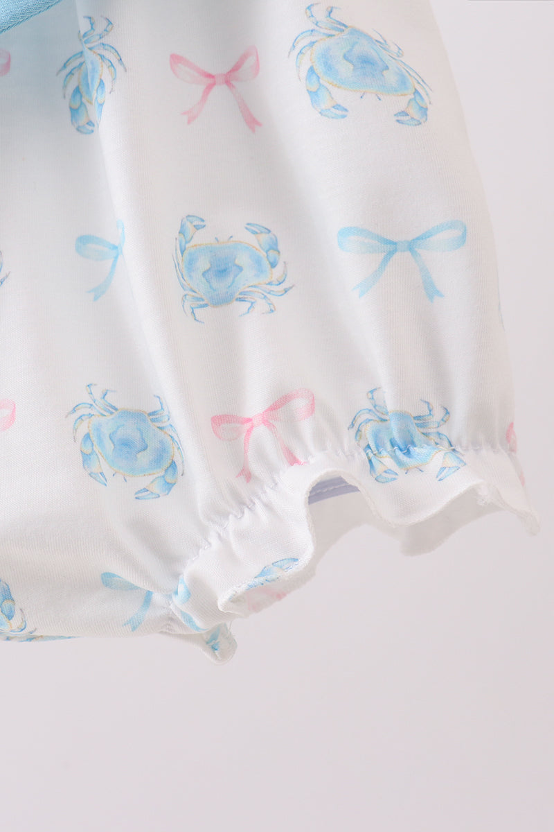 Blue crab print bow ruffle bubble