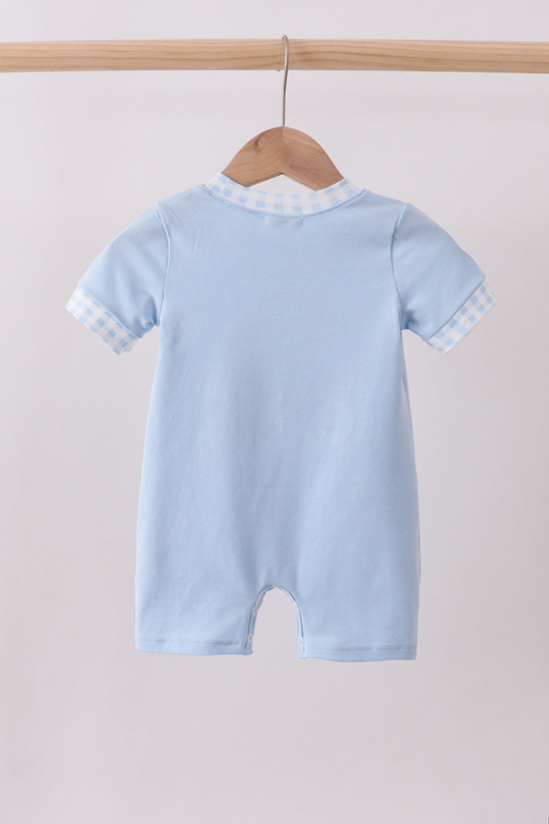 Blue tractor applique romper