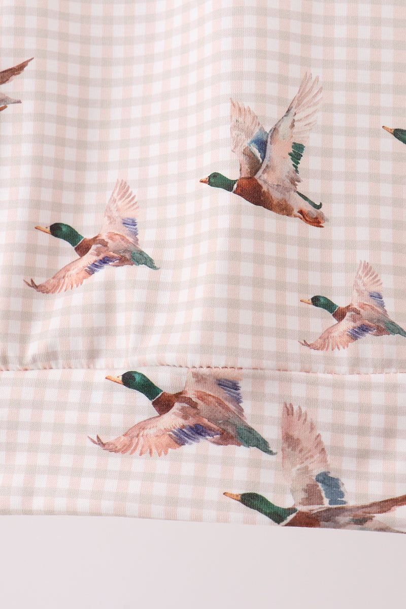 Khaki Duck Print Gingham Pullover