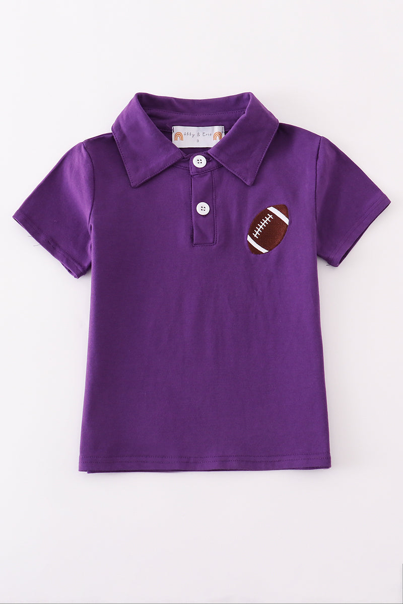 Purple football embroidery button down shirt