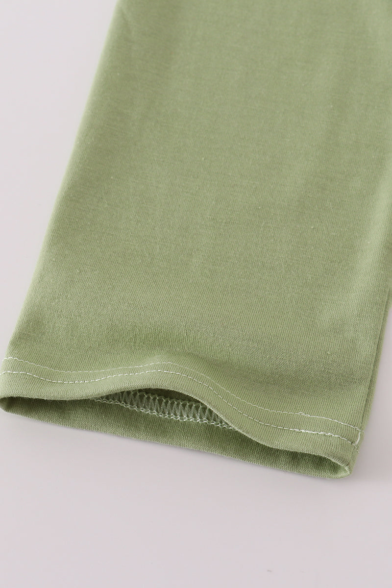 Sage turkey embroidery gingham pants set