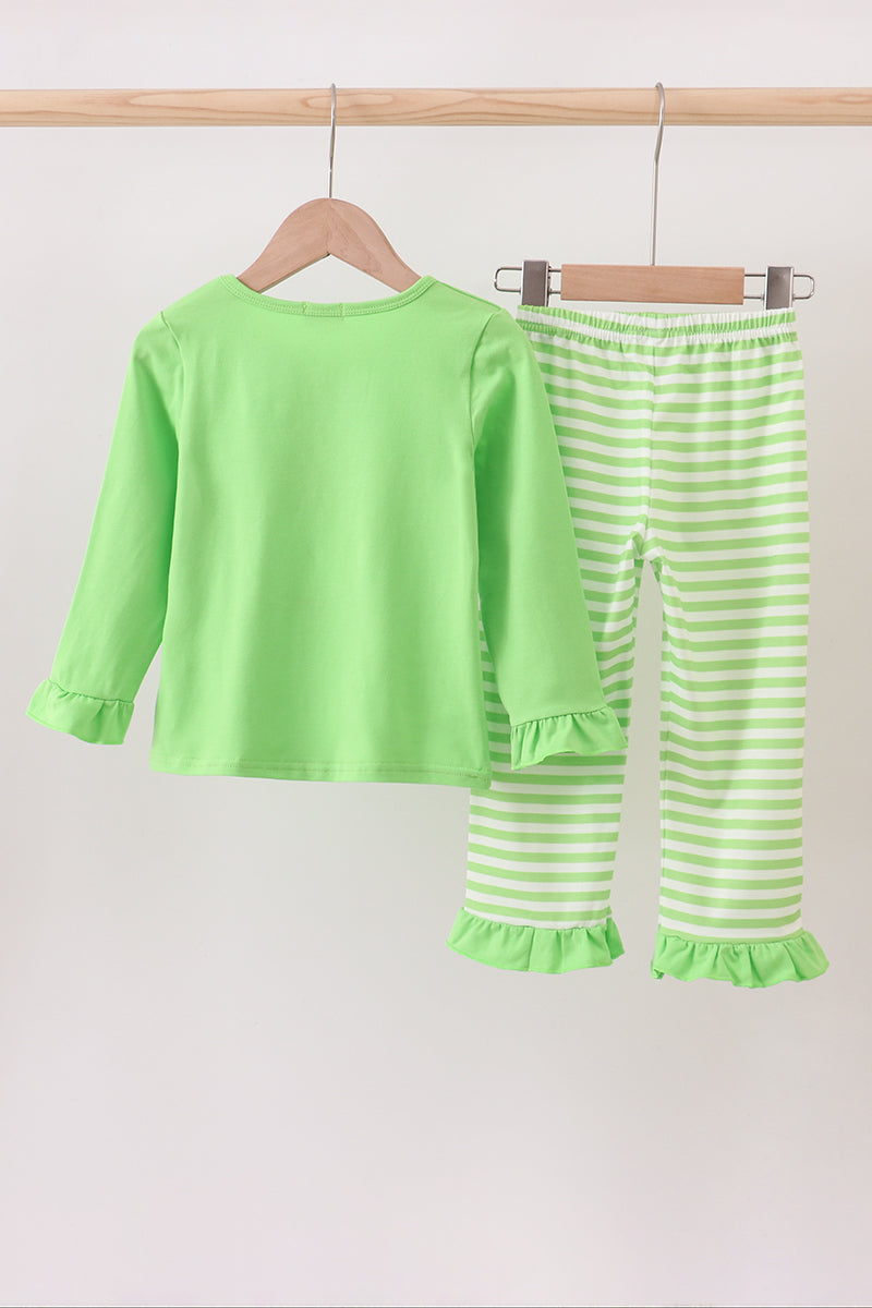 Green grinch embroidery ruffle pajamas set