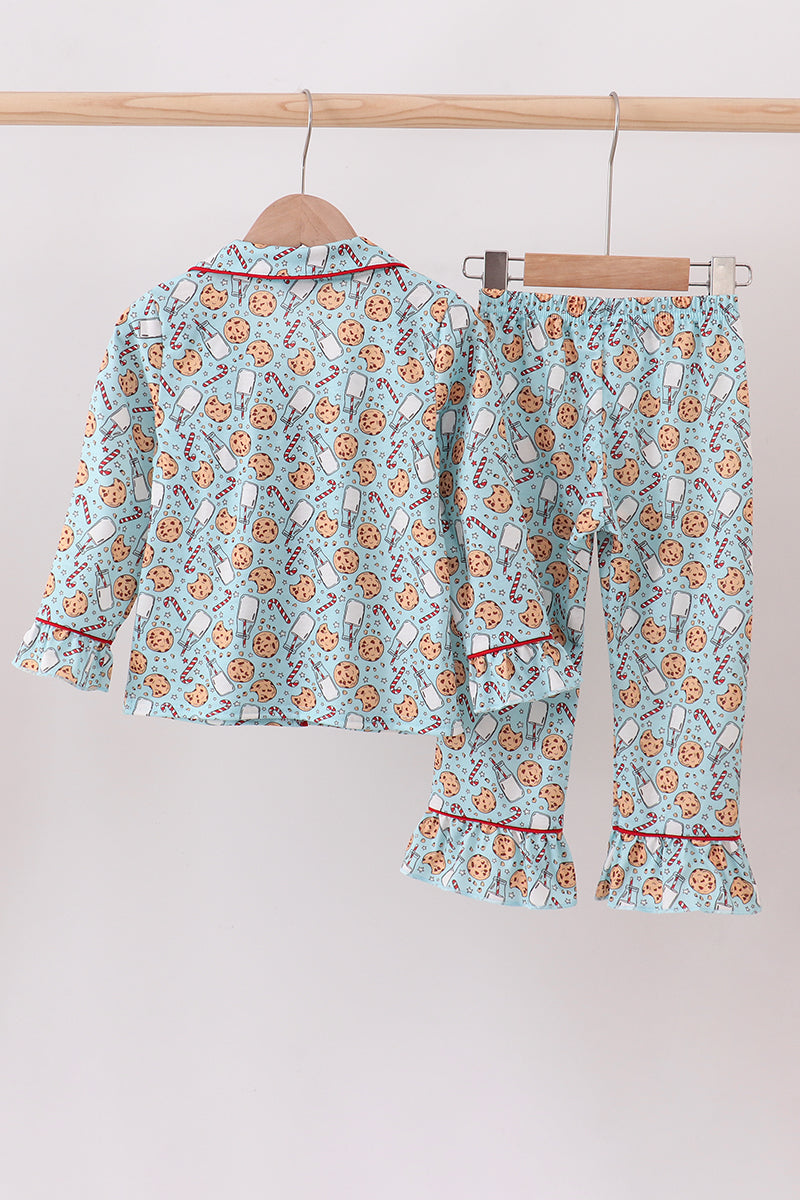Santa claus cookie print ruffle pajams set