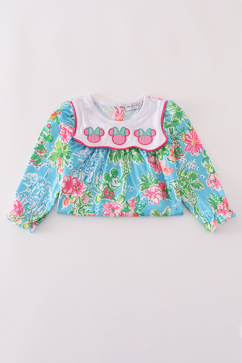 Green floral character applique dress