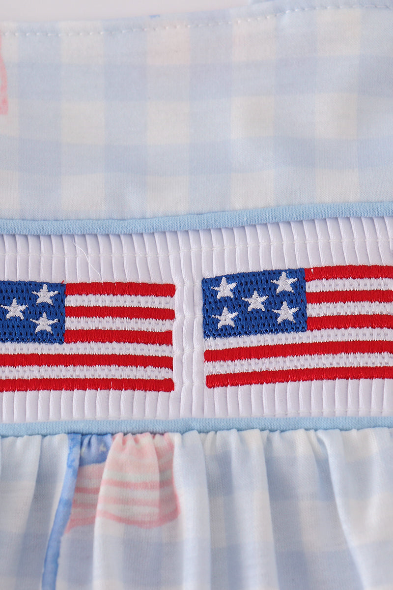 Blue flag embroidery smocked shorts set