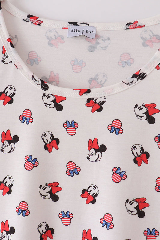 Character print bow applique mom&me dress