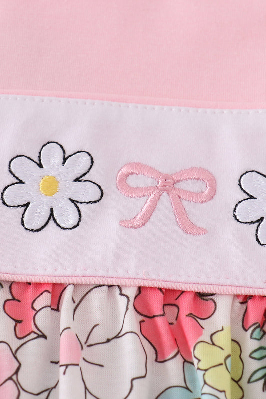 Pink floral embroidery dress