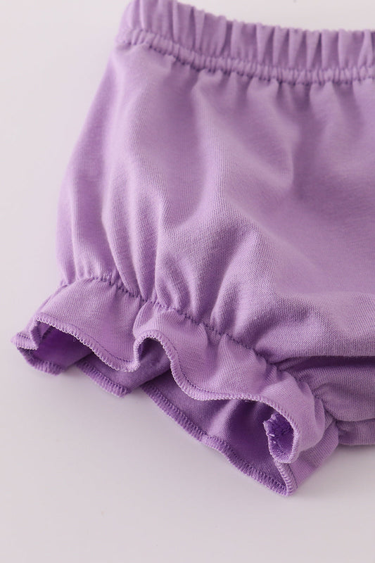 Purple floral embroidery smocked bloomer set