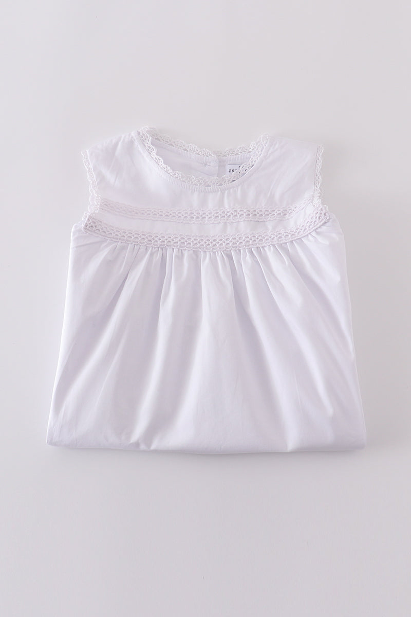 Premium white floral embroidery ruffle dress