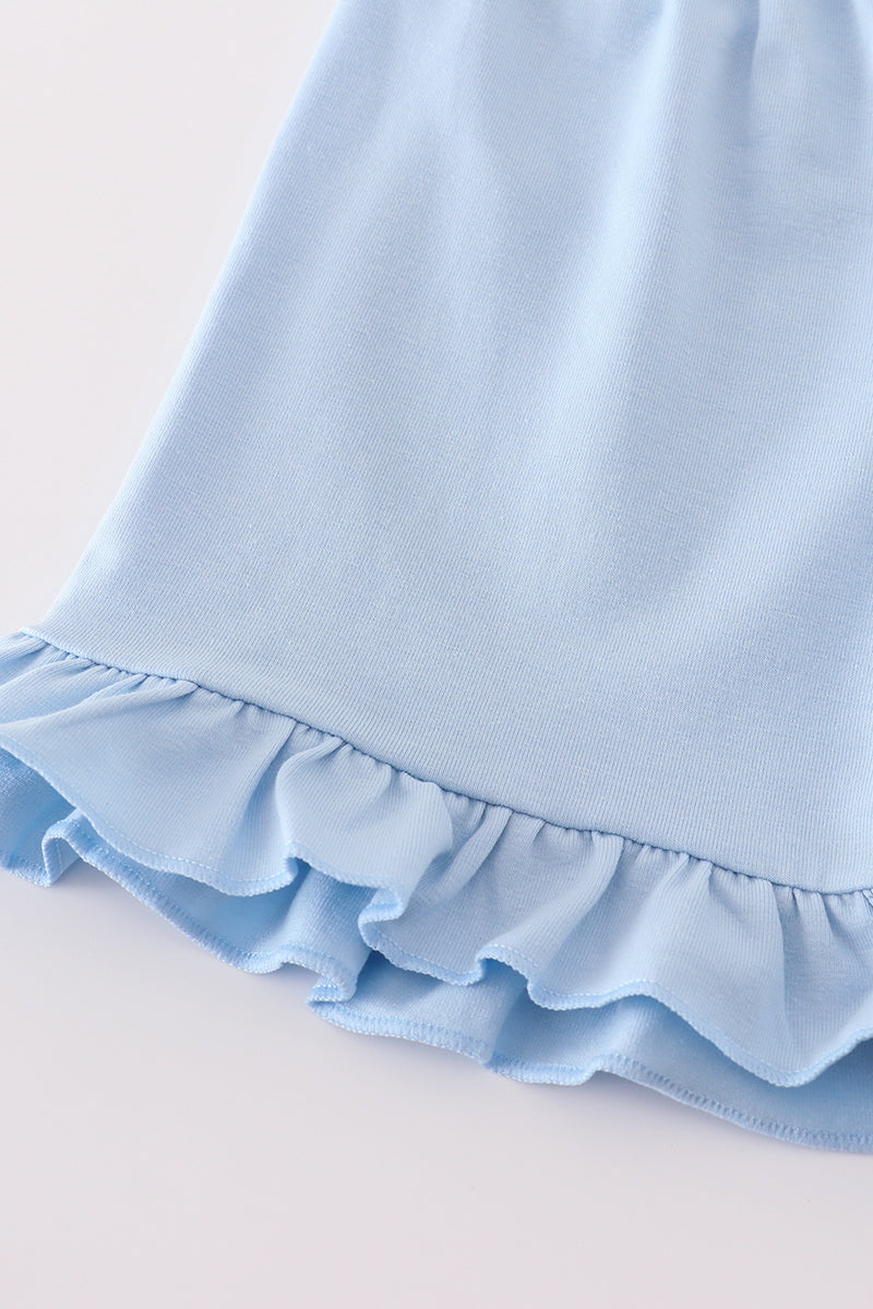 Blue floral bow ruffle shorts set