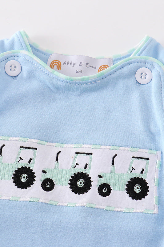 Blue tractor embroidery boy bubble