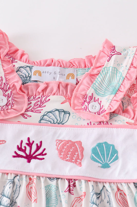 Pink shell embroidery girl set