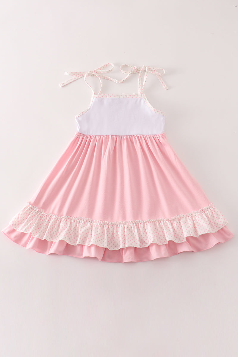 Pink cow embroidery dress