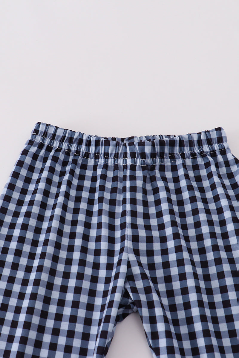 Blue believe embroidery ruffle pants set