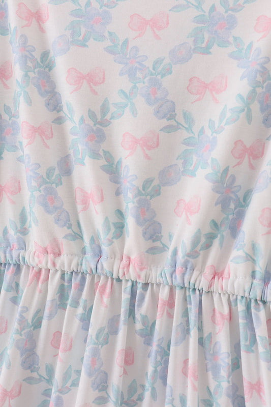 Pink bow print ruffle mom dress