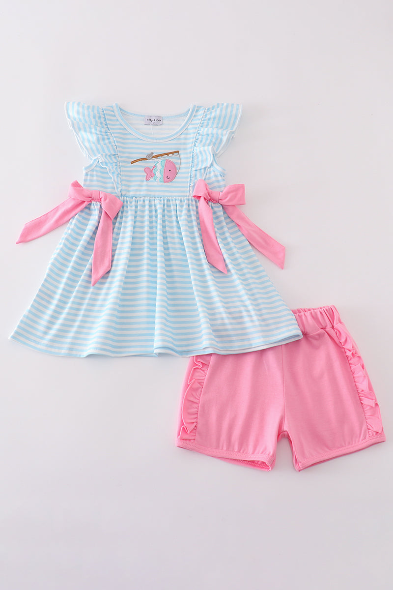 Blue stripe go fishing applique set