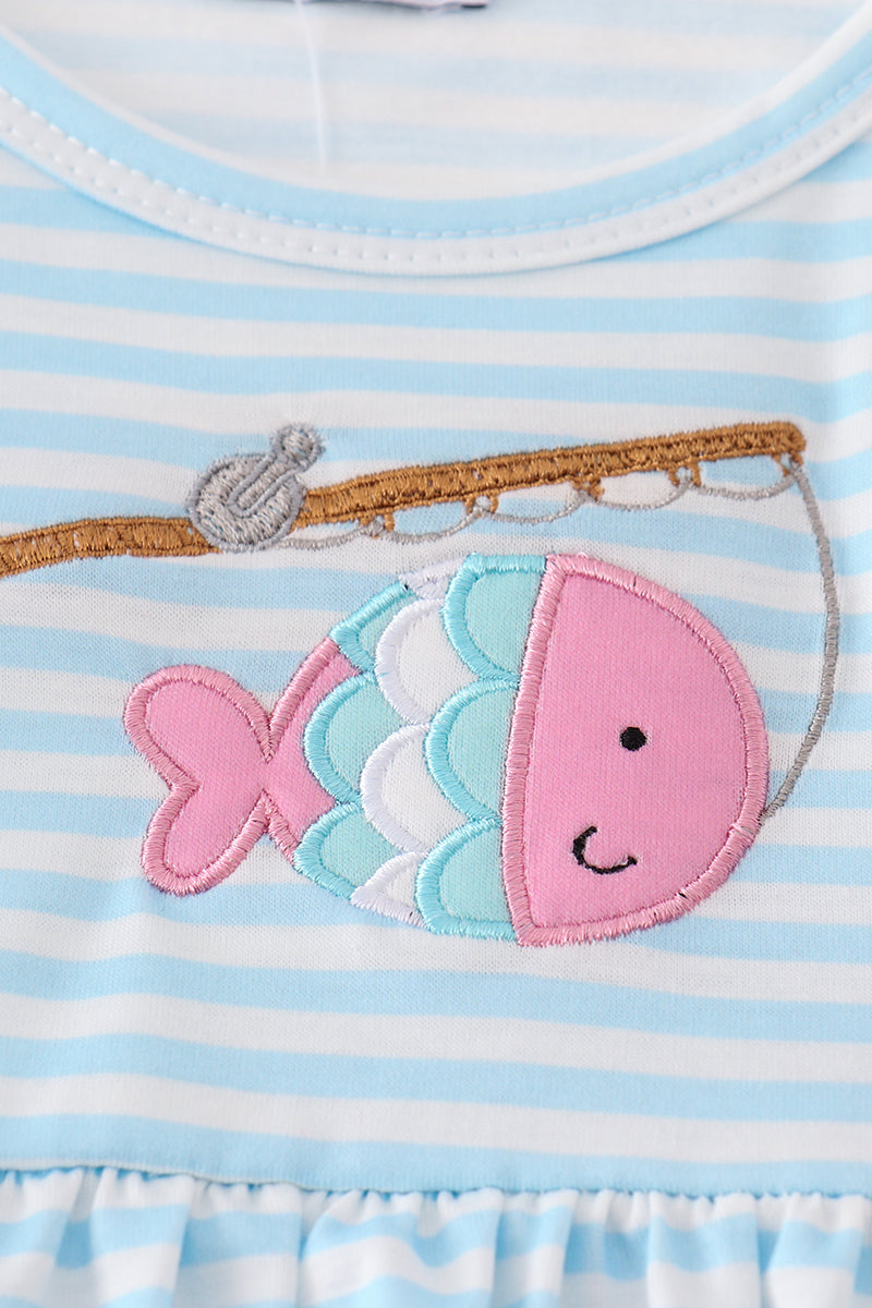 Blue stripe go fishing applique set