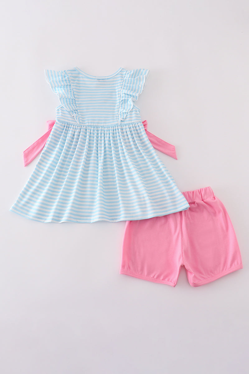 Blue stripe go fishing applique set