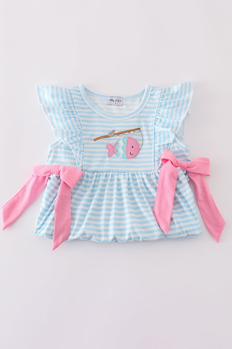 Blue stripe go fishing applique set