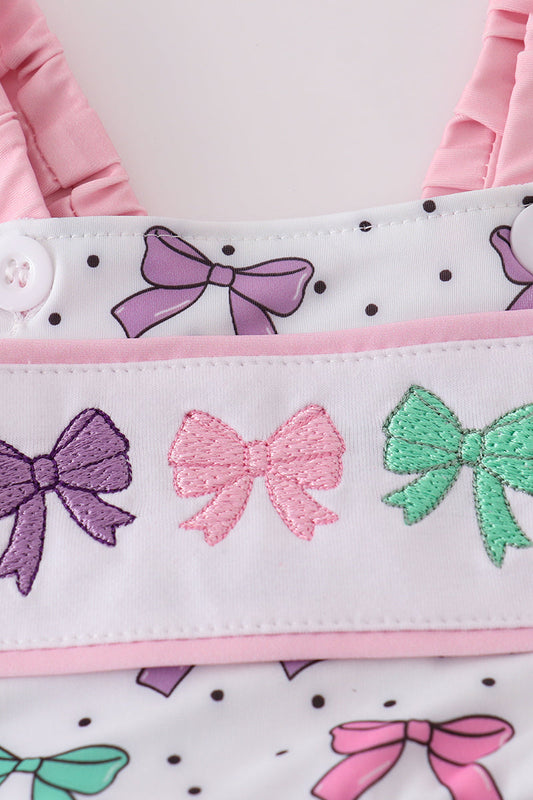 Pink bow embroidery one-piece swimsuit (UPF50+)