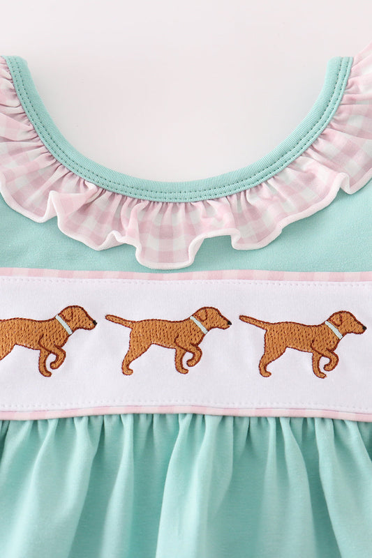 Mint hunting puppy embroidery ruffle shorts set