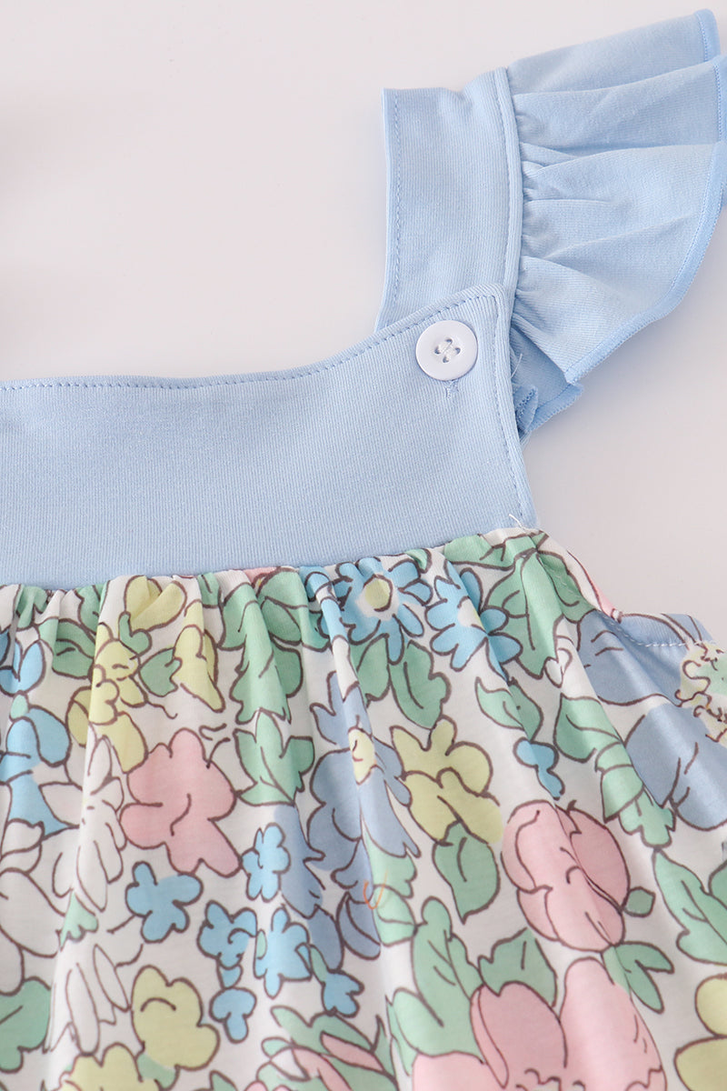 Blue floral print ruffle dress