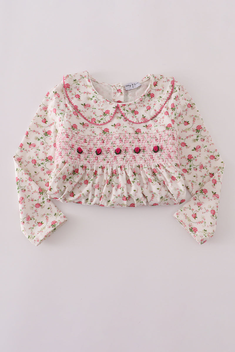 Pink rose hand smocked pants set