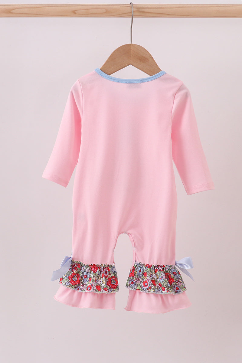 Pink christmas tree applique ruffle romper
