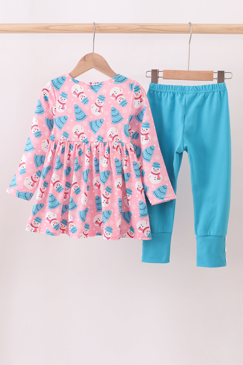 Pink christmas tree snowman dress set