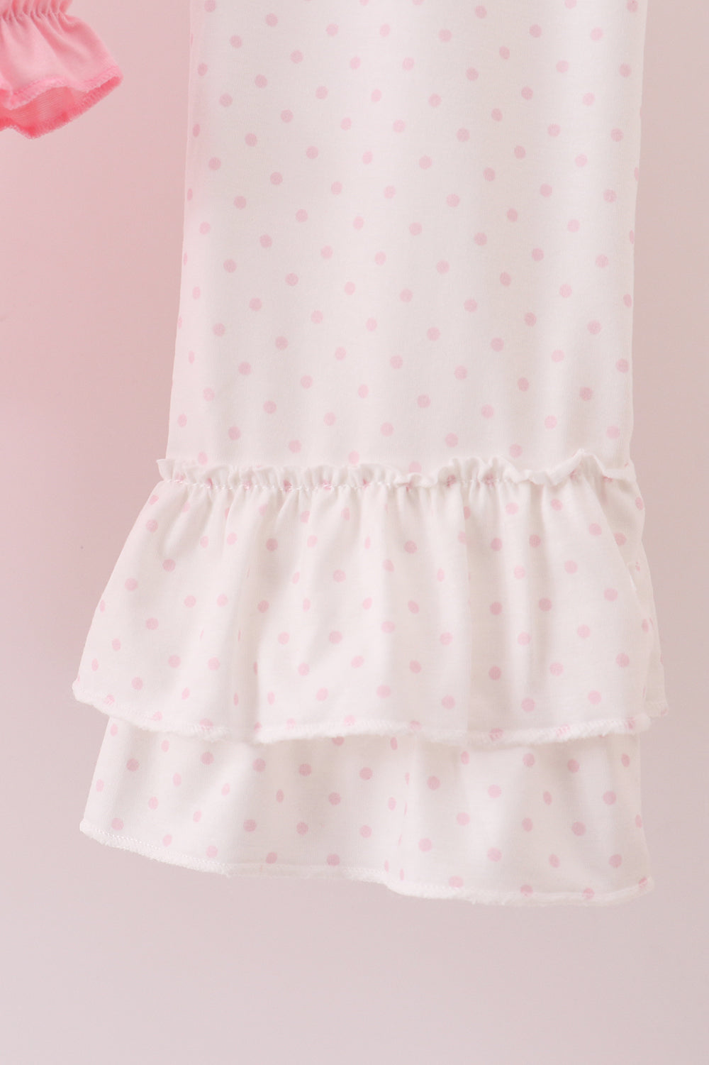 Pink bow embroidery ruffle pants set