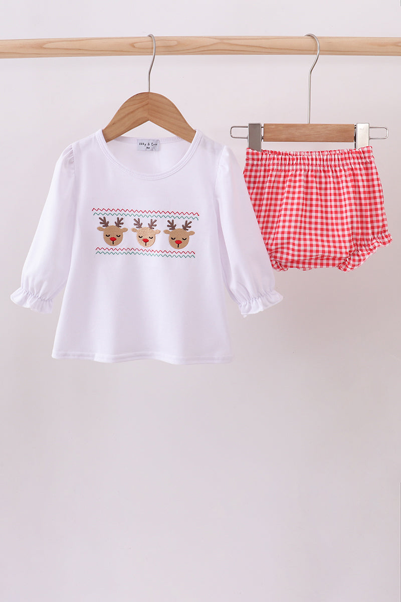 White deer embroidery bloomer set