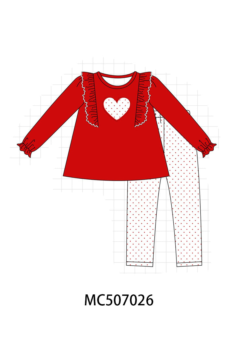 Red heart applique ruffle pants set