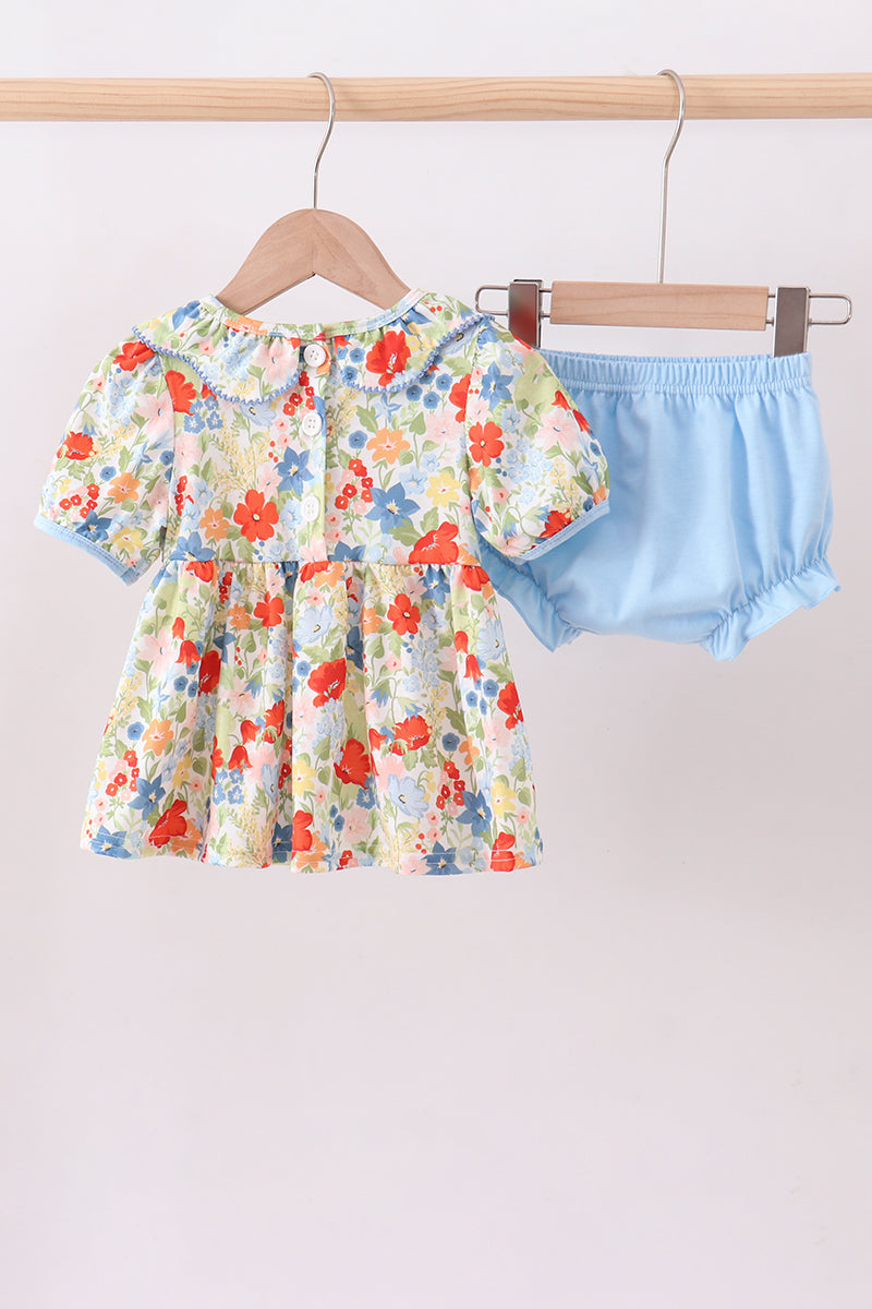 Floral smocked ruffle bloomer set