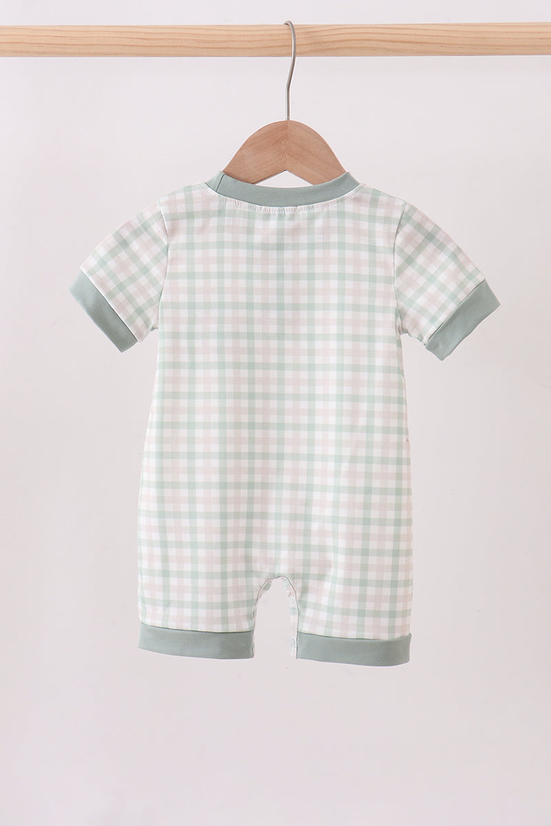 Sage plaid pocket romper
