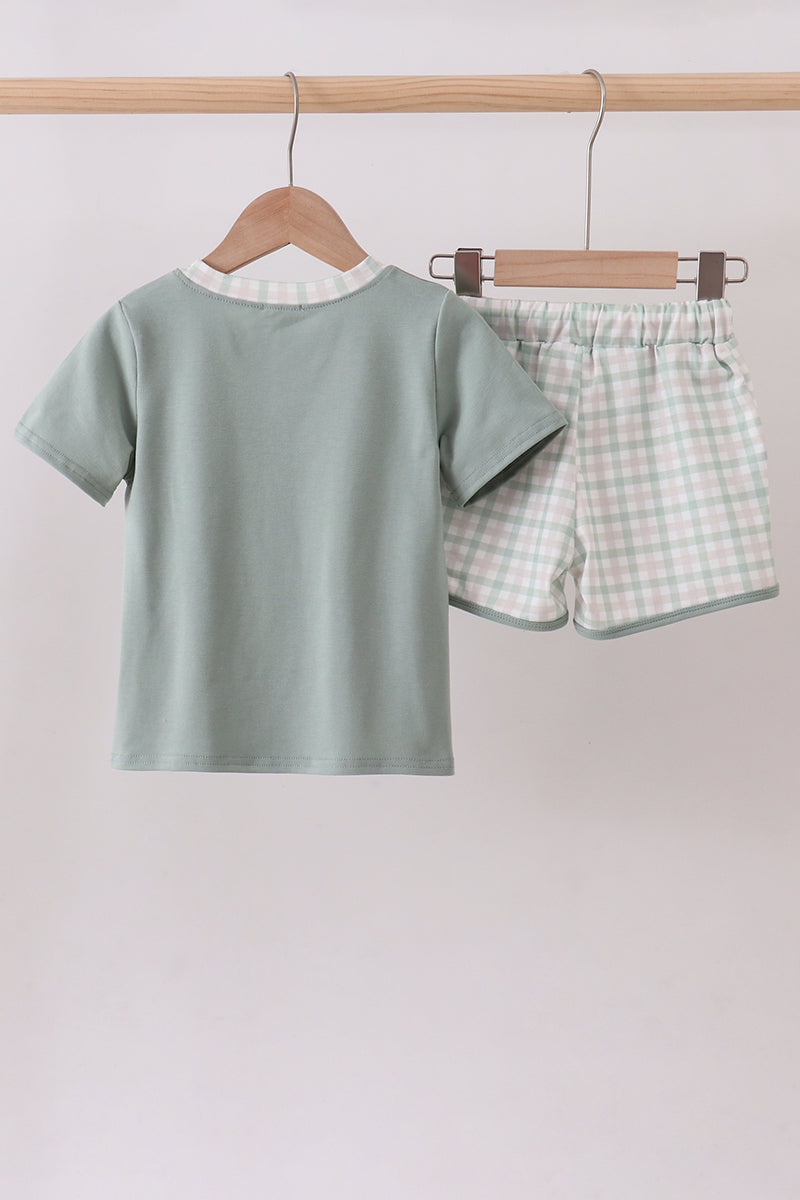 Sage plaid shorts set