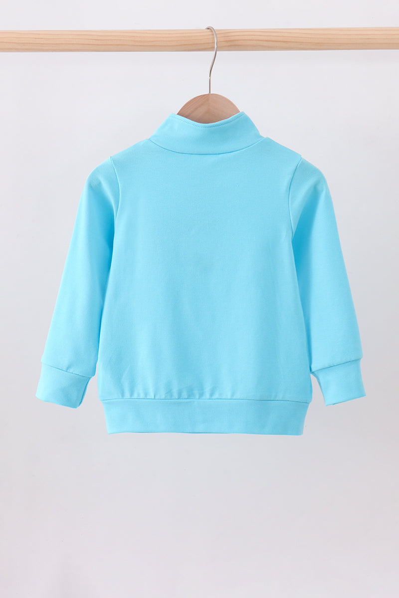 Blue character embroidery zip pullover