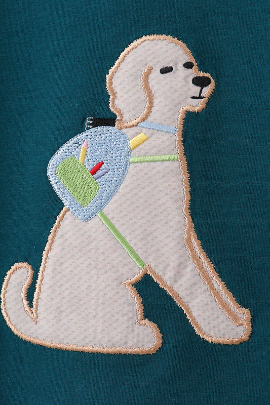 Teal Puppy Applique Plaid Set