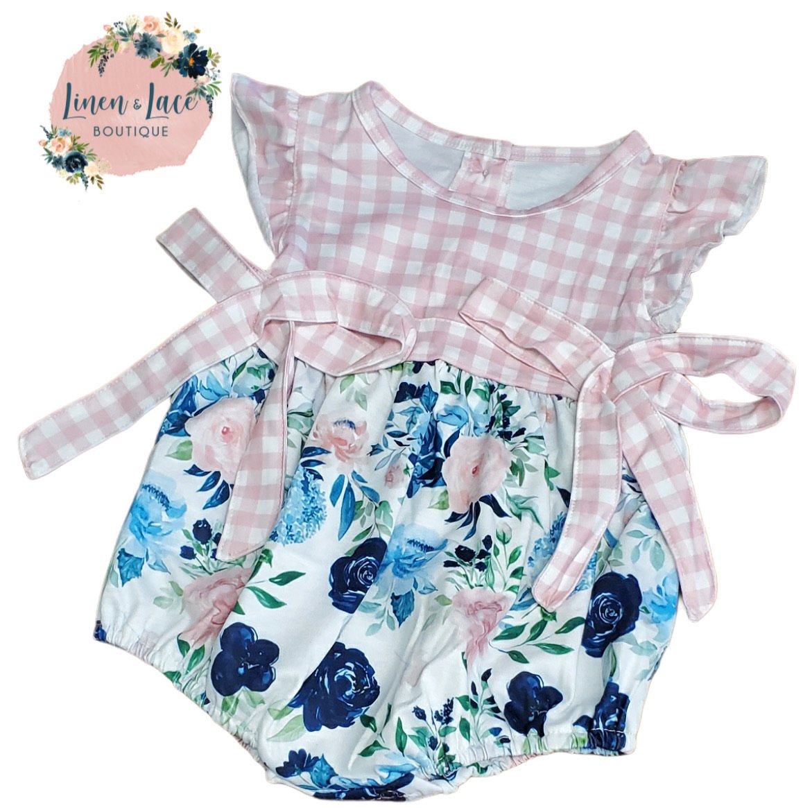 2T Pink Gingham & Floral Bubble Romper