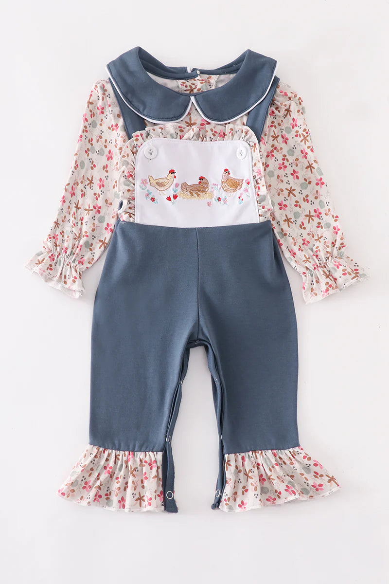 Floral chicken romper and shirt