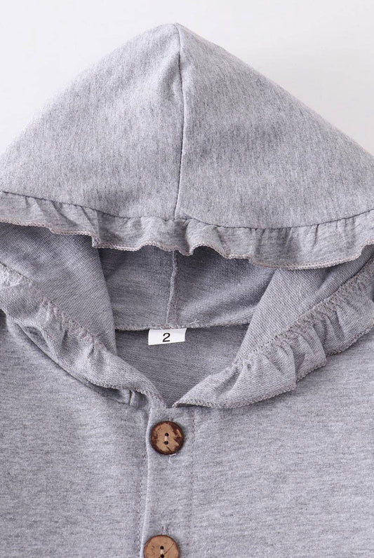 Gray ruffle button down hoodie jacket