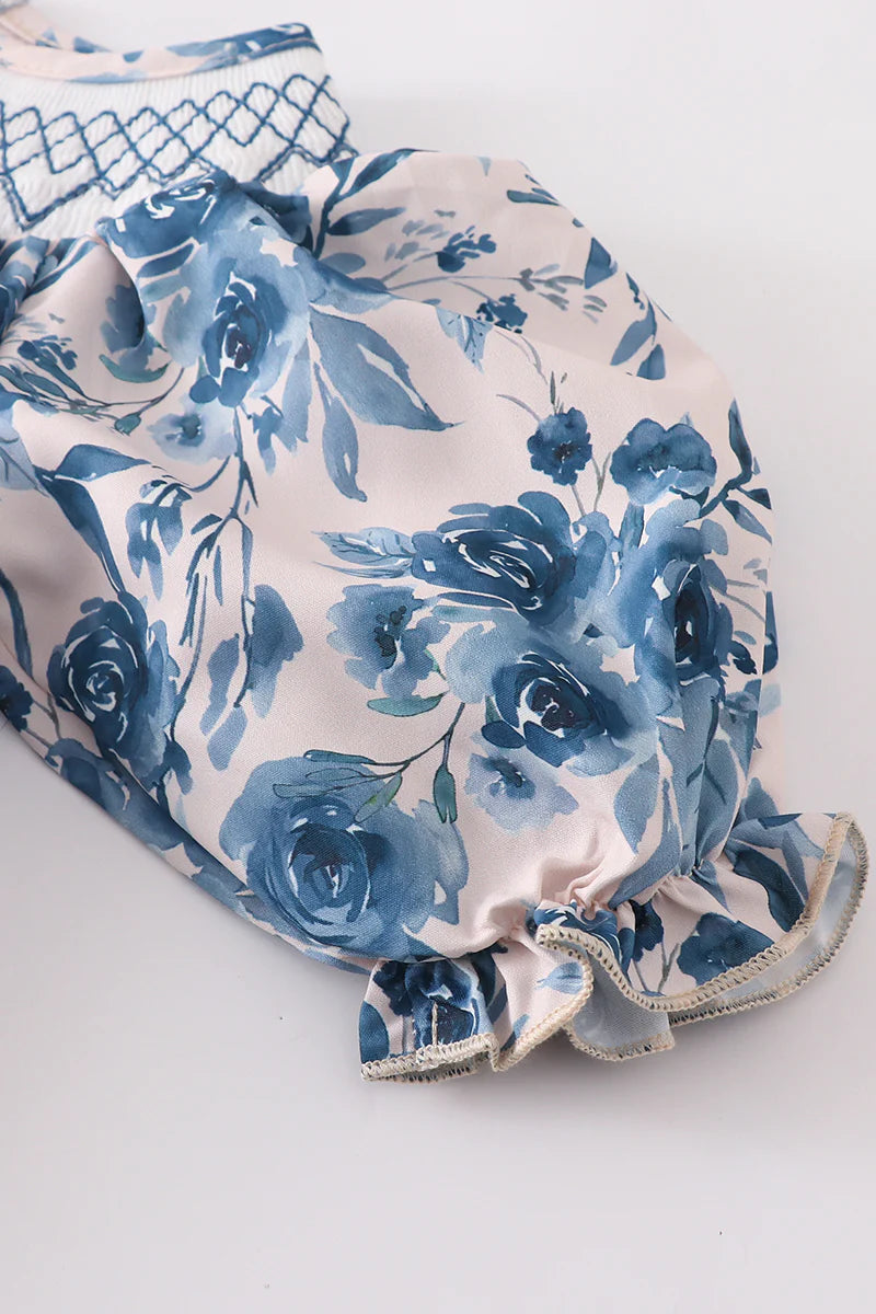 Blue floral smocked pants set