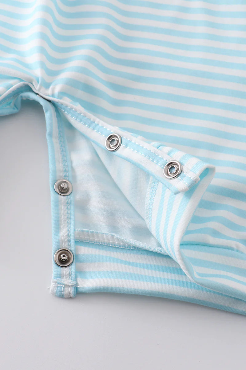 Blue baseball embroidery smocked boy romper