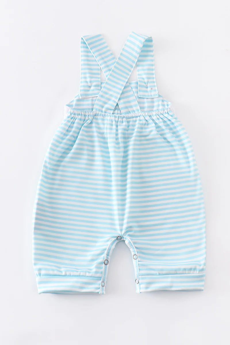 Blue baseball embroidery smocked boy romper