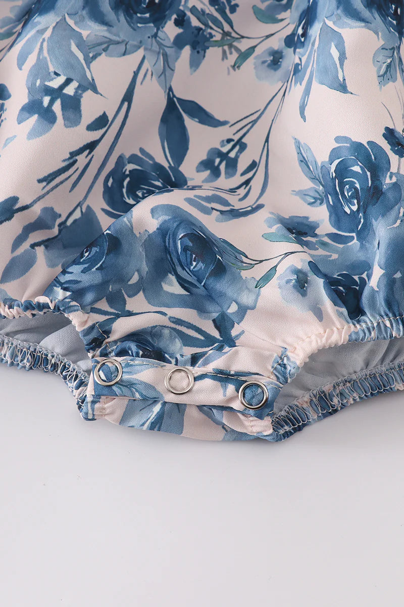 Blue floral smocked bubble