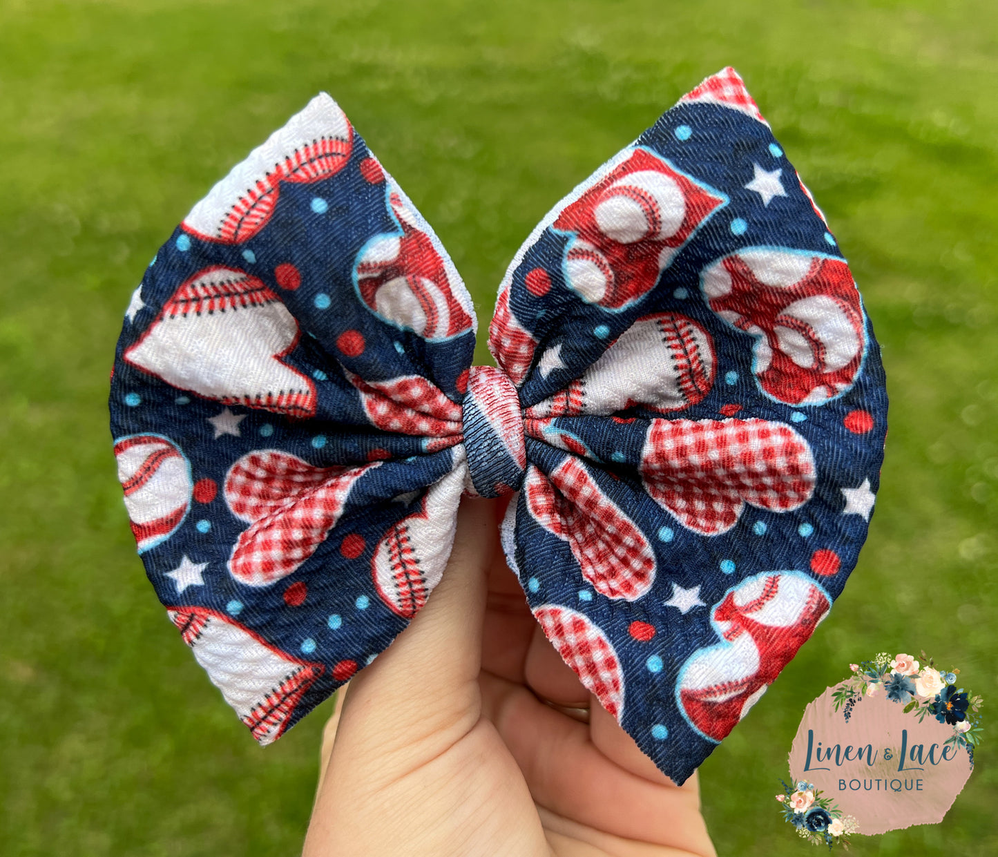 Navy baseball bows