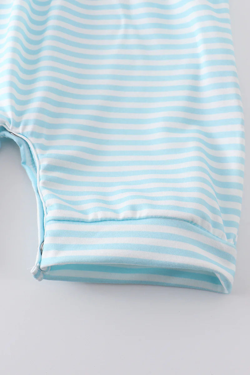 Blue baseball embroidery smocked boy romper