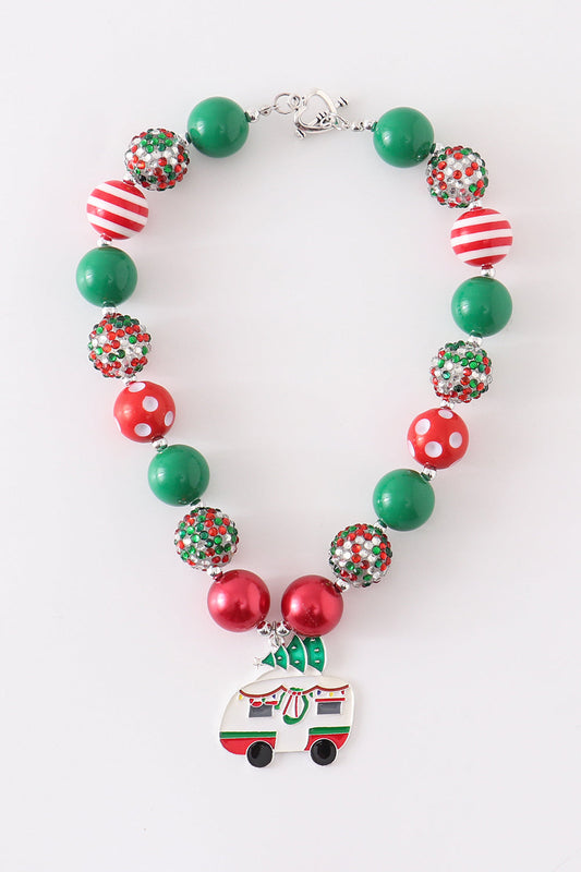 Red green camper pedant chunky necklace