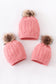 Bubblegum pink cable knit pom pom beanie hat baby toddler adult