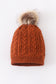 Rust cable knit pom pom beanie hat baby toddler adult